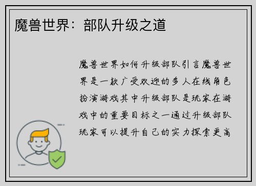 魔兽世界：部队升级之道